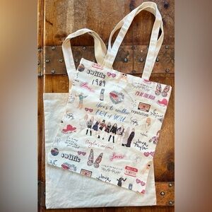 Taylor Swift Themed Tote Bag - Cream ERAS / Lyrics. Song lyric graphics and text